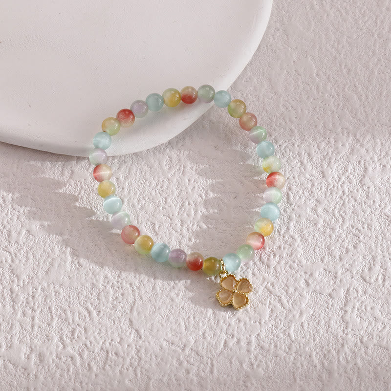 Bracelet pendentif trèfle à quatre feuilles en pierre œil de chat Olivenorma