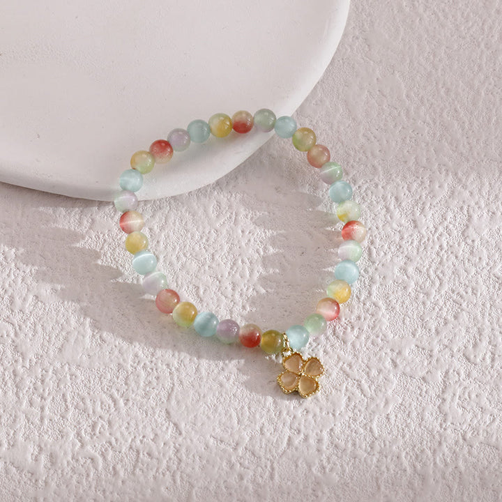 Bracelet pendentif trèfle à quatre feuilles en pierre œil de chat Olivenorma