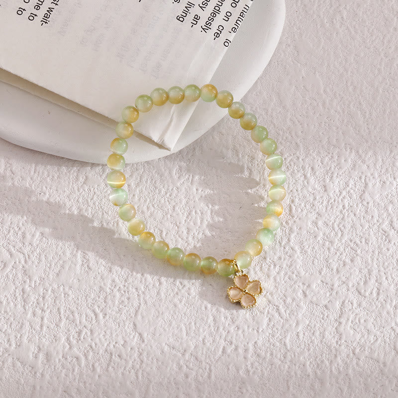 Bracelet pendentif trèfle à quatre feuilles en pierre œil de chat Olivenorma