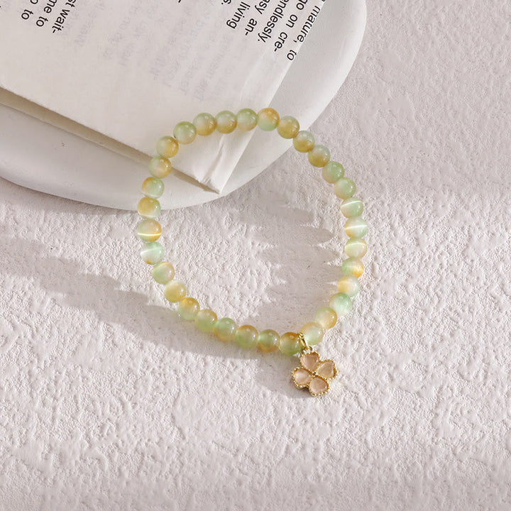 Bracelet pendentif trèfle à quatre feuilles en pierre œil de chat Olivenorma