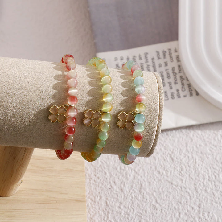 Bracelet pendentif trèfle à quatre feuilles en pierre œil de chat Olivenorma