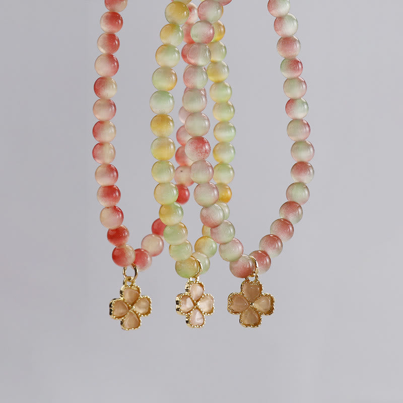 Bracelet pendentif trèfle à quatre feuilles en pierre œil de chat Olivenorma
