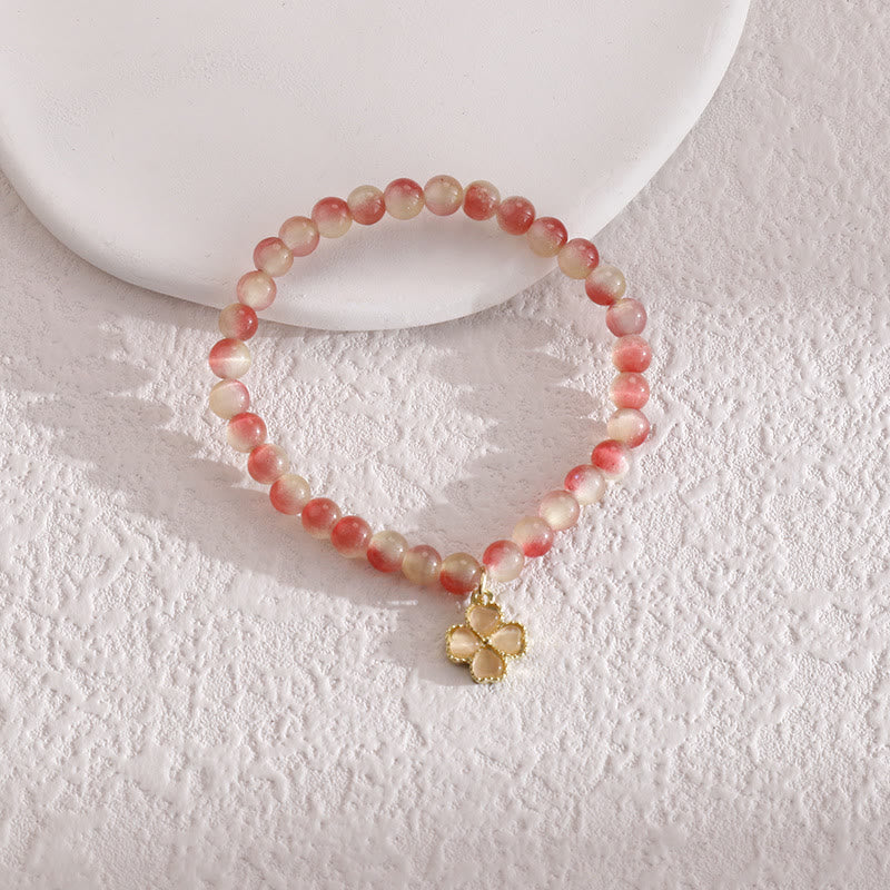 Bracelet pendentif trèfle à quatre feuilles en pierre œil de chat Olivenorma