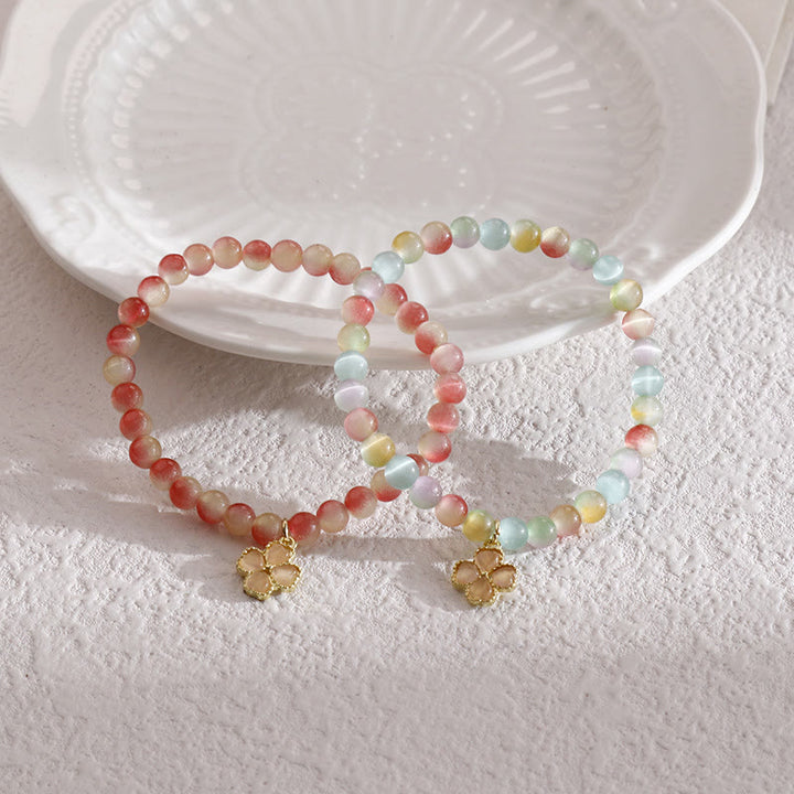 Bracelet pendentif trèfle à quatre feuilles en pierre œil de chat Olivenorma