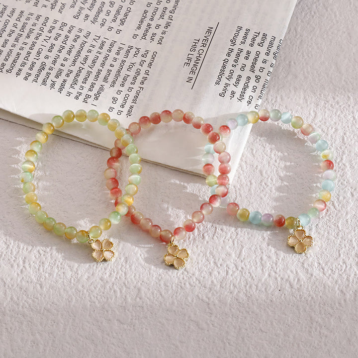 Bracelet pendentif trèfle à quatre feuilles en pierre œil de chat Olivenorma
