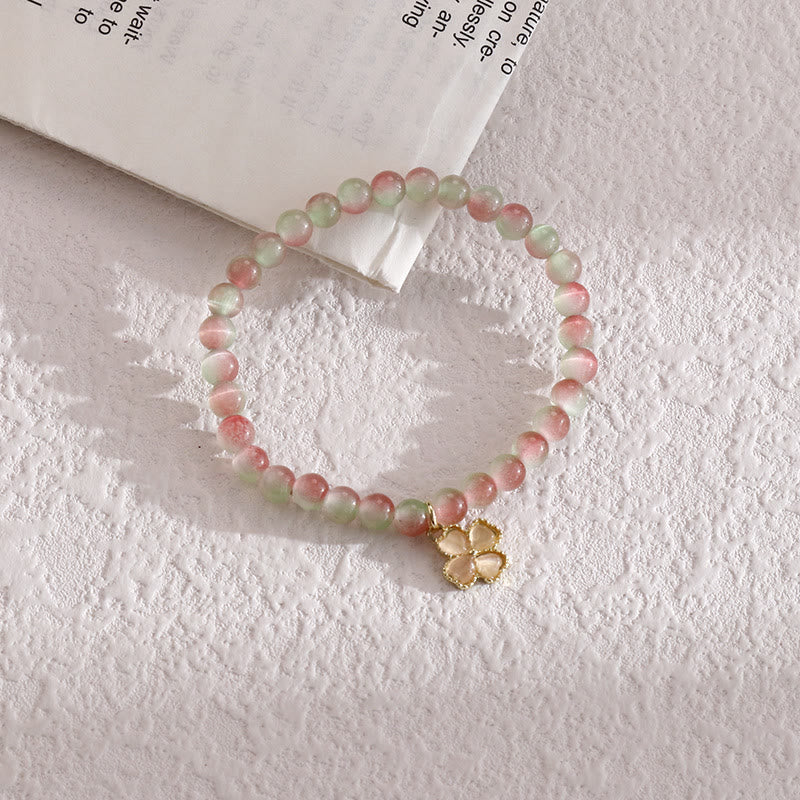 Bracelet pendentif trèfle à quatre feuilles en pierre œil de chat Olivenorma