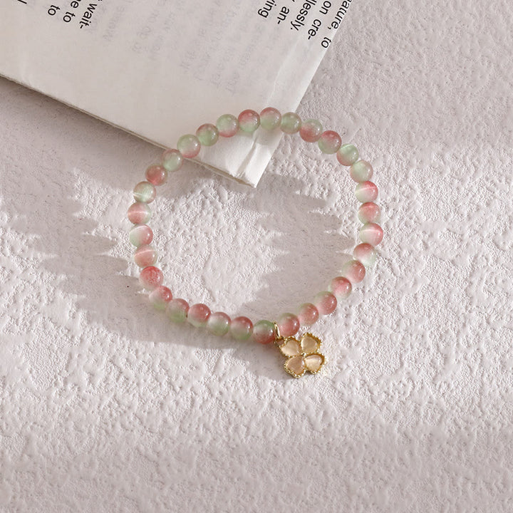 Bracelet pendentif trèfle à quatre feuilles en pierre œil de chat Olivenorma