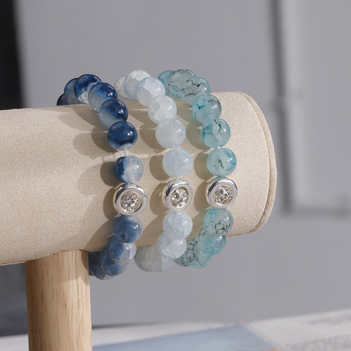 Bracelet en perles de cristal de verre bleu Olivenorma