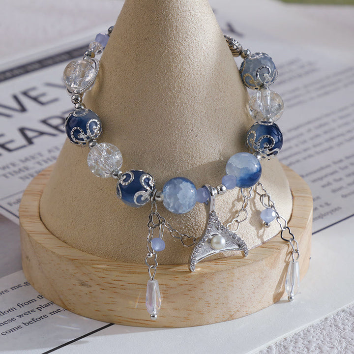Bracelet en cristal de verre contrasté bleu et blanc Olivenorma
