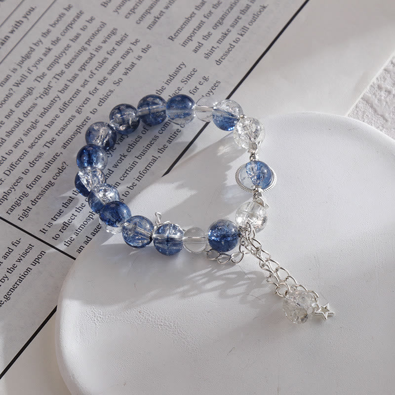 Bracelet en cristal de verre contrasté bleu et blanc Olivenorma