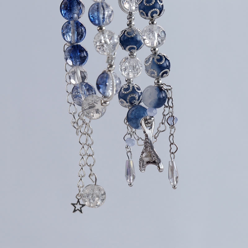 Bracelet en cristal de verre contrasté bleu et blanc Olivenorma
