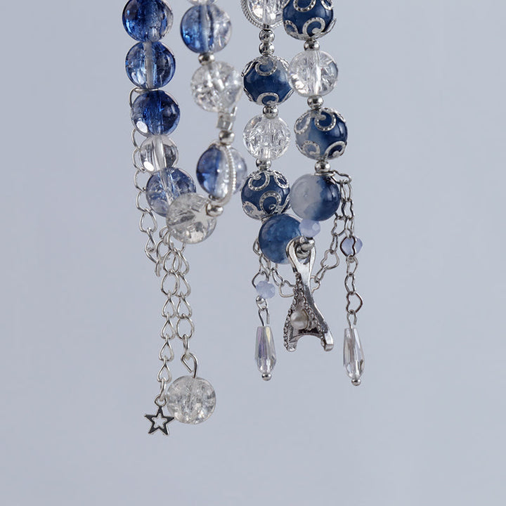 Bracelet en cristal de verre contrasté bleu et blanc Olivenorma