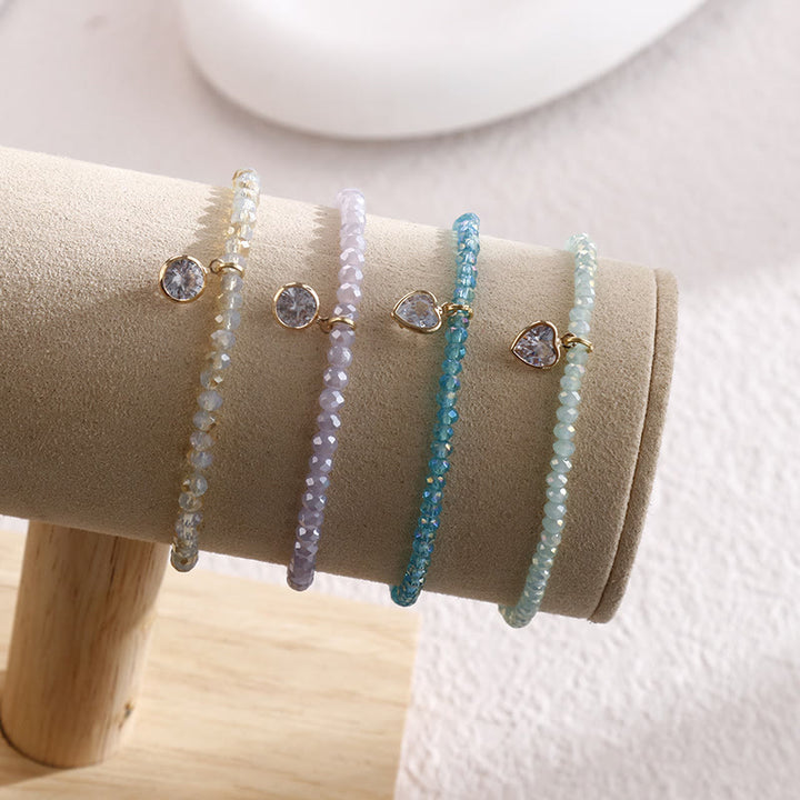 Bracelet Olivenorma avec pendentif en zircon blanc et perles de riz colorées
