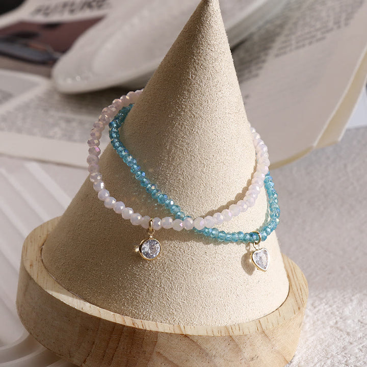Bracelet Olivenorma avec pendentif en zircon blanc et perles de riz colorées