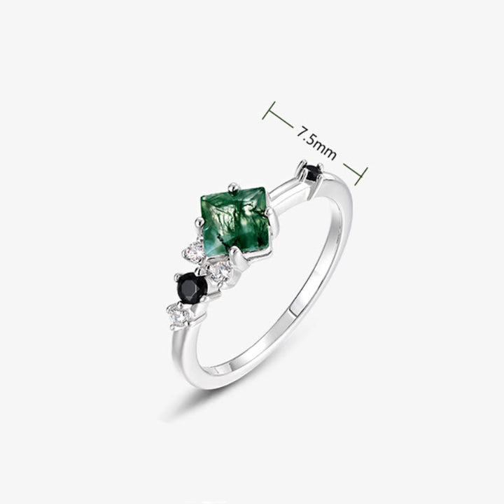 Bague en argent sterling S925 avec agate mousse carrée Olivenorma