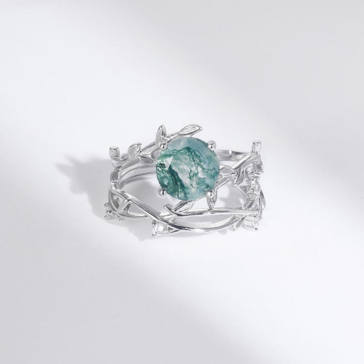 Olivenorma Lot de 2 bagues en argent S925 avec feuille d'agate mousse - image 7