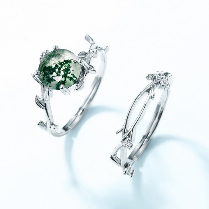 Olivenorma Lot de 2 bagues en argent S925 avec feuille d'agate mousse - image 5