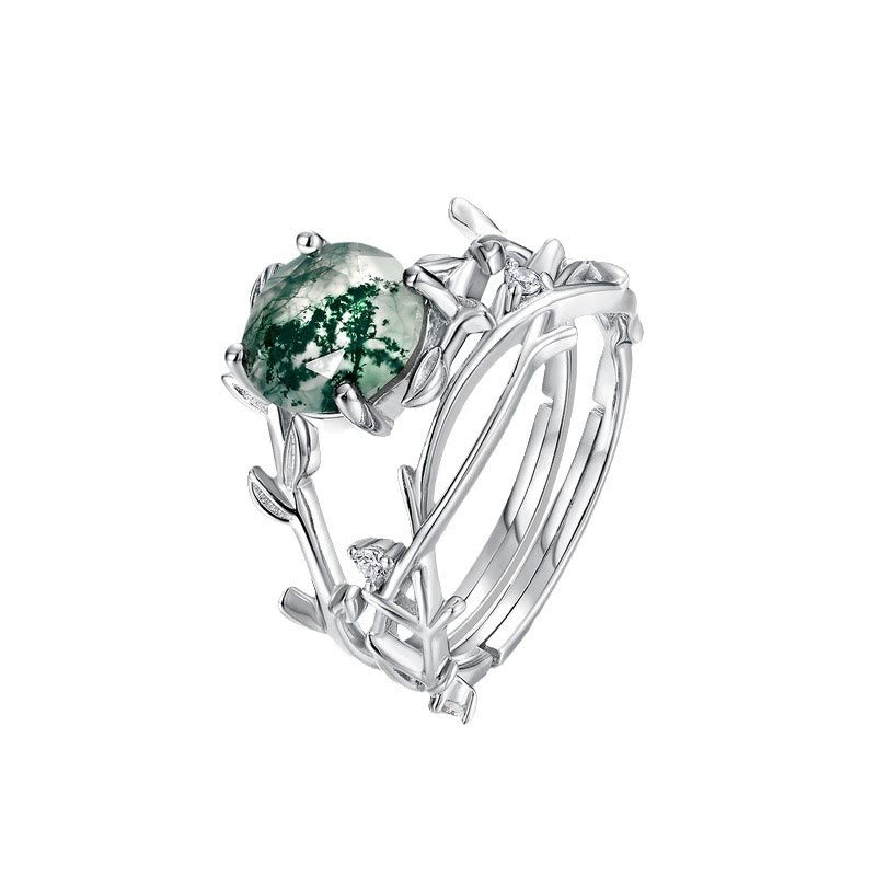 Olivenorma Lot de 2 bagues en argent S925 avec feuille d'agate mousse - 2 pièces - image 0