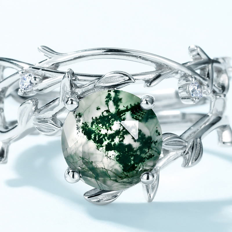 Olivenorma Lot de 2 bagues en argent S925 avec feuille d'agate mousse - image 9