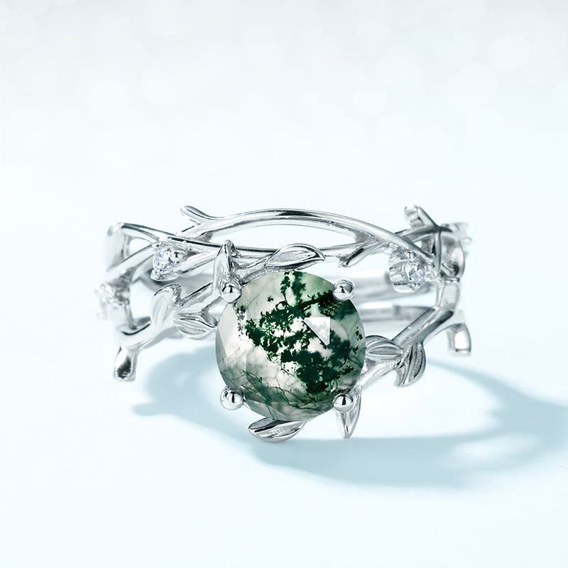 Olivenorma Lot de 2 bagues en argent S925 avec feuille d'agate mousse - image 6