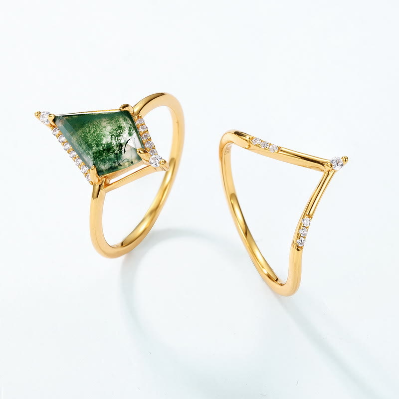 Olivenorma Lot de 2 bagues en argent S925 avec agate mousse diamantée - image 2