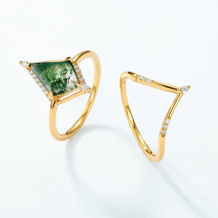 Olivenorma Lot de 2 bagues en argent S925 avec agate mousse diamantée - image 2
