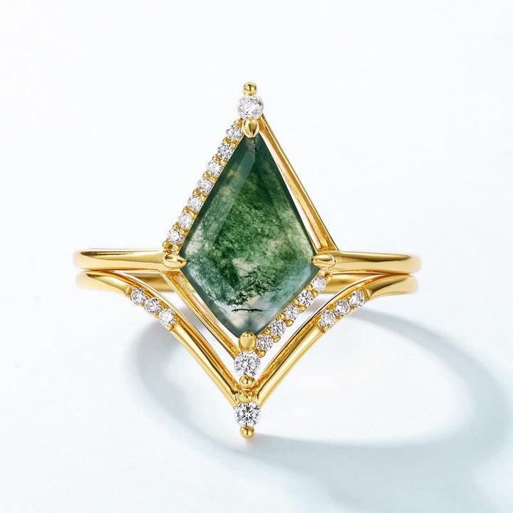 Olivenorma Lot de 2 bagues en argent S925 avec agate mousse diamantée - image 1