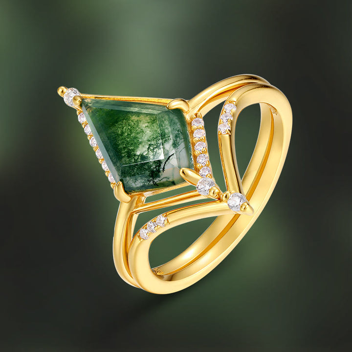 Olivenorma Lot de 2 bagues en argent S925 avec agate mousse diamantée - image 5