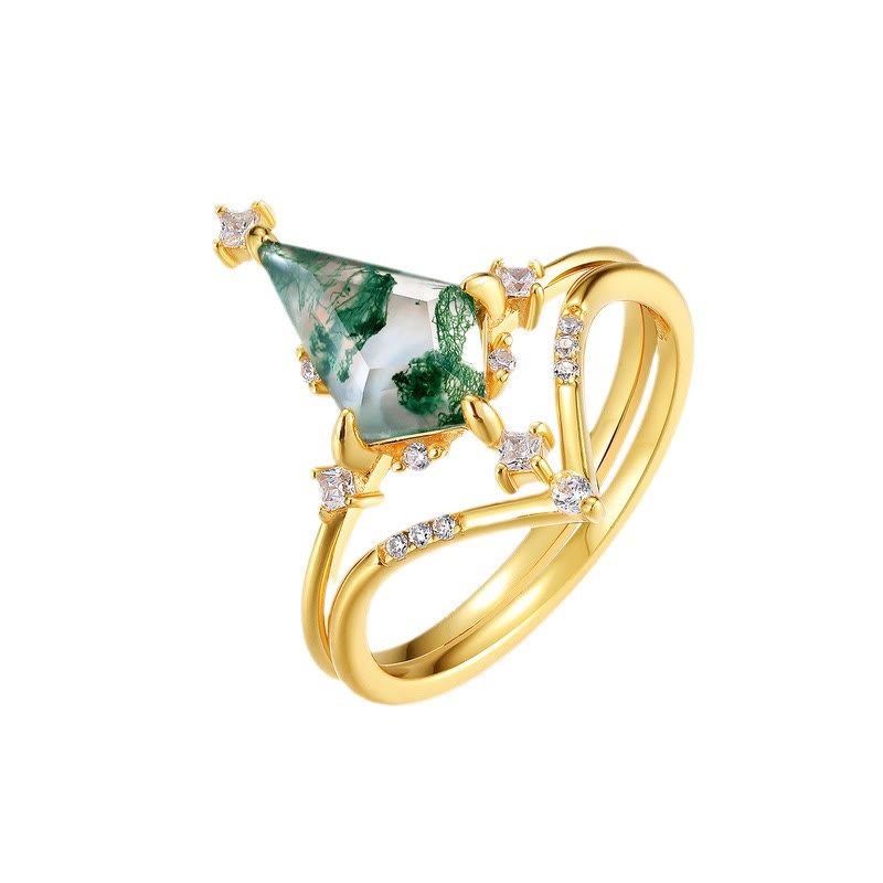 Bague en forme de couronne en agate mousse diamantée Olivenorma 2 pièces - 8 - image 0