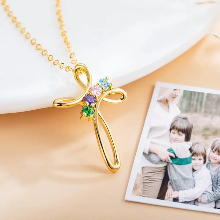Collier pendentif croix personnalisé avec 1 à 7 pierres de naissance Olivenorma