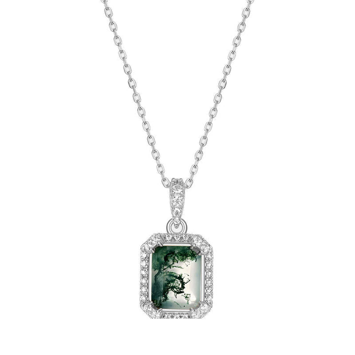 Collier carré en agate mousse et zircon blanc Olivenorma - Argent - image 0