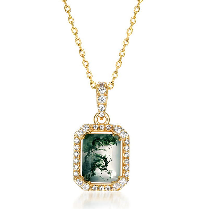 Collier carré en agate mousse et zircon blanc Olivenorma - Doré - image 2