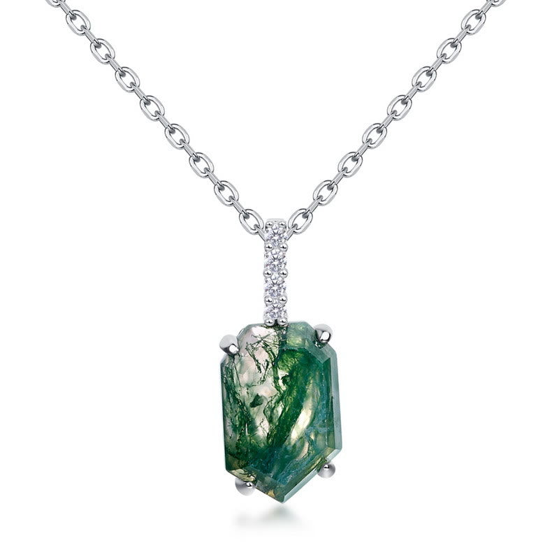 Collier à quatre griffes en agate mousse géométrique Olivenorma - Agate mousse et zircon blanc - image 0
