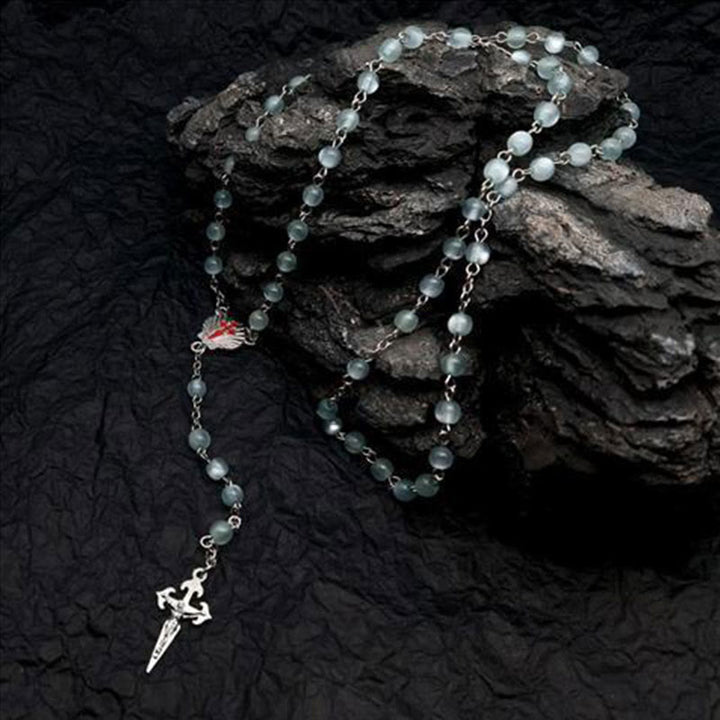 Collier chapelet en pierre œil de chat en forme de cœur Olivenorma 