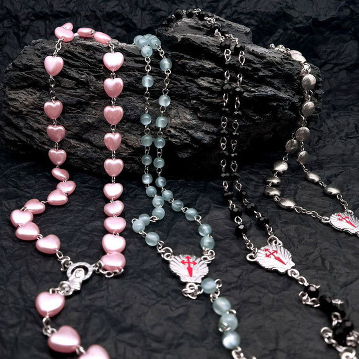Collier chapelet en pierre œil de chat en forme de cœur Olivenorma 