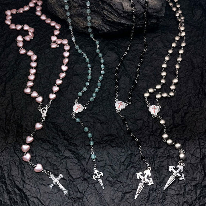 Collier chapelet en pierre œil de chat en forme de cœur Olivenorma 
