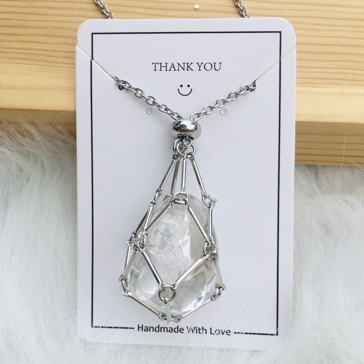Collier en métal et bambou avec support en cristal Olivenorma