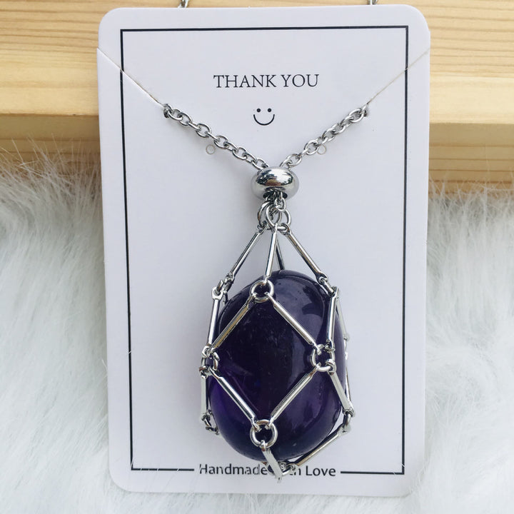 Collier en métal et bambou avec support en cristal Olivenorma