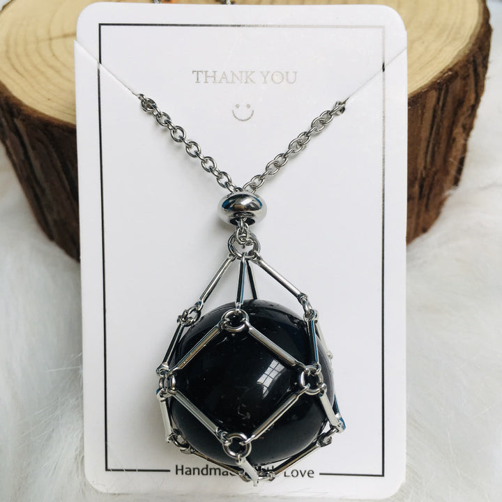 Collier en métal et bambou avec support en cristal Olivenorma