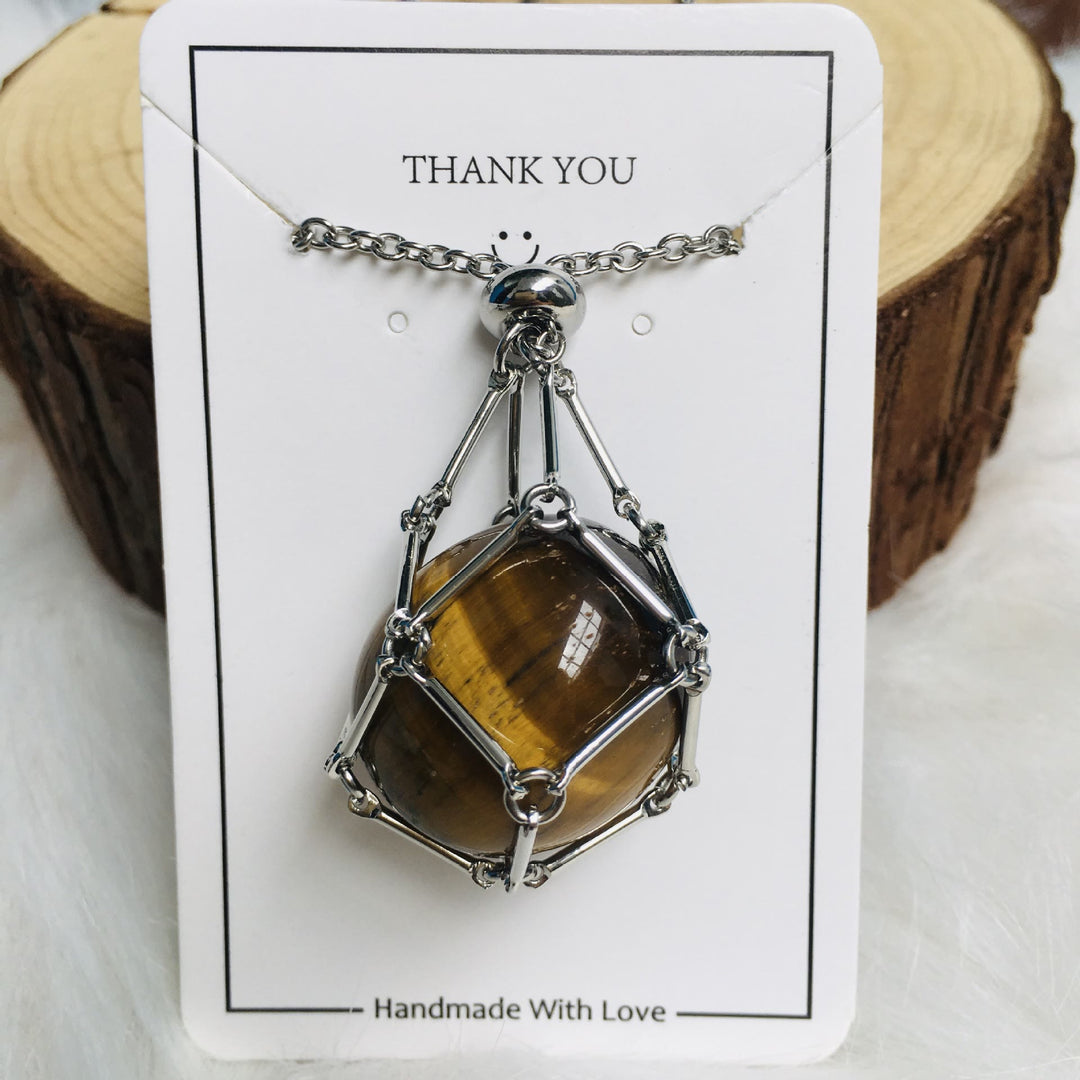 Collier en métal et bambou avec support en cristal Olivenorma