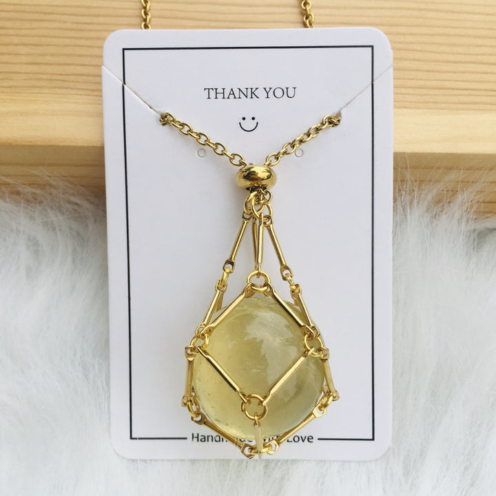 Collier en métal et bambou avec support en cristal Olivenorma