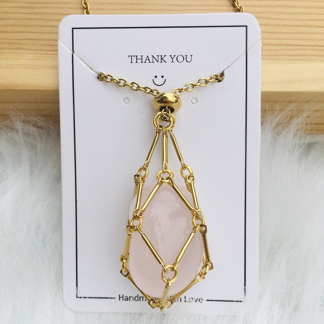 Collier en métal et bambou avec support en cristal Olivenorma