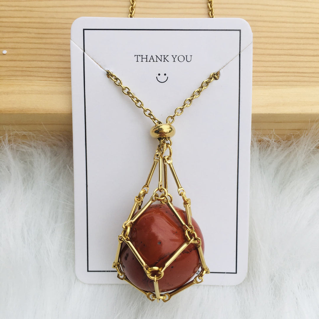 Collier en métal et bambou avec support en cristal Olivenorma