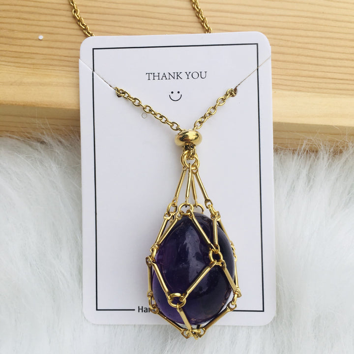 Collier en métal et bambou avec support en cristal Olivenorma