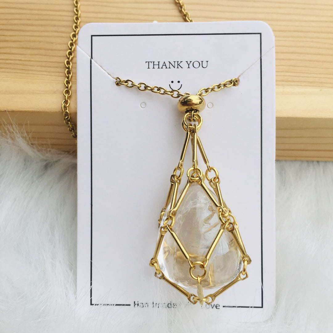Collier en métal et bambou avec support en cristal Olivenorma