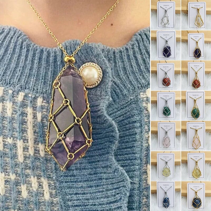 Collier en métal et bambou avec support en cristal Olivenorma