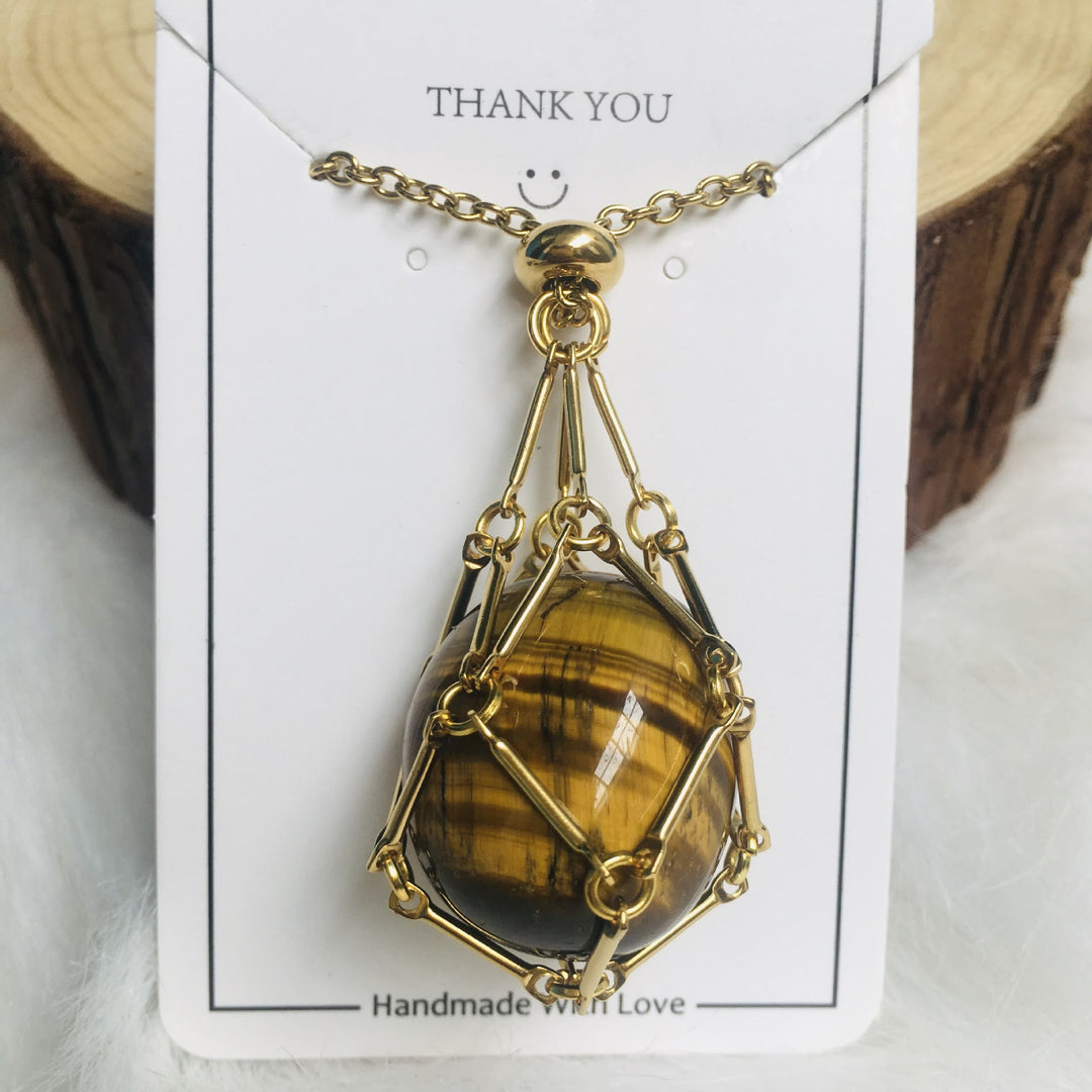 Collier en métal et bambou avec support en cristal Olivenorma