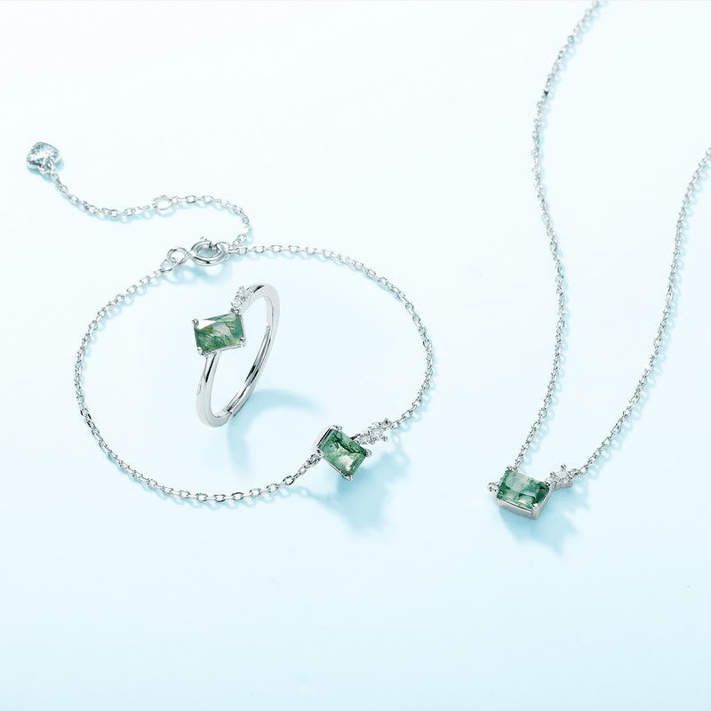 Ensemble de bijoux Olivenorma 3 pièces en agate mousse et zircon blanc - Ensemble de bijoux 3 pièces - image 0
