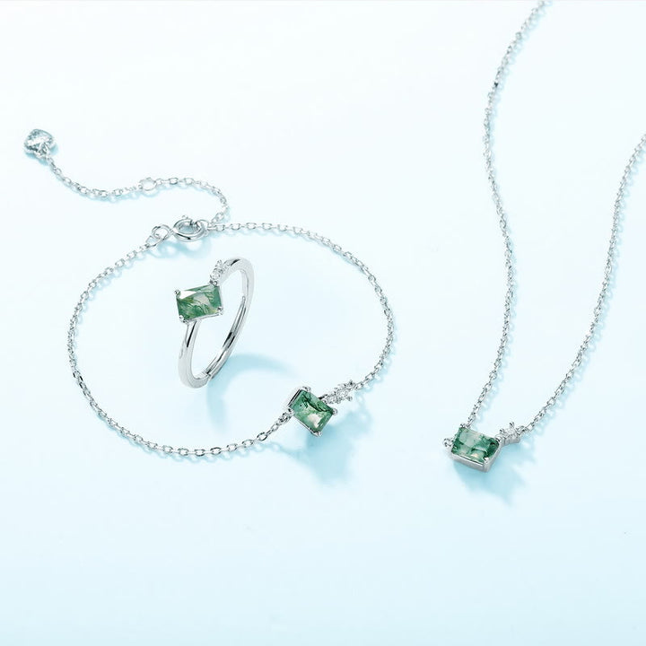 Ensemble de bijoux Olivenorma 3 pièces en agate mousse et zircon blanc - Ensemble de bijoux 3 pièces - image 0