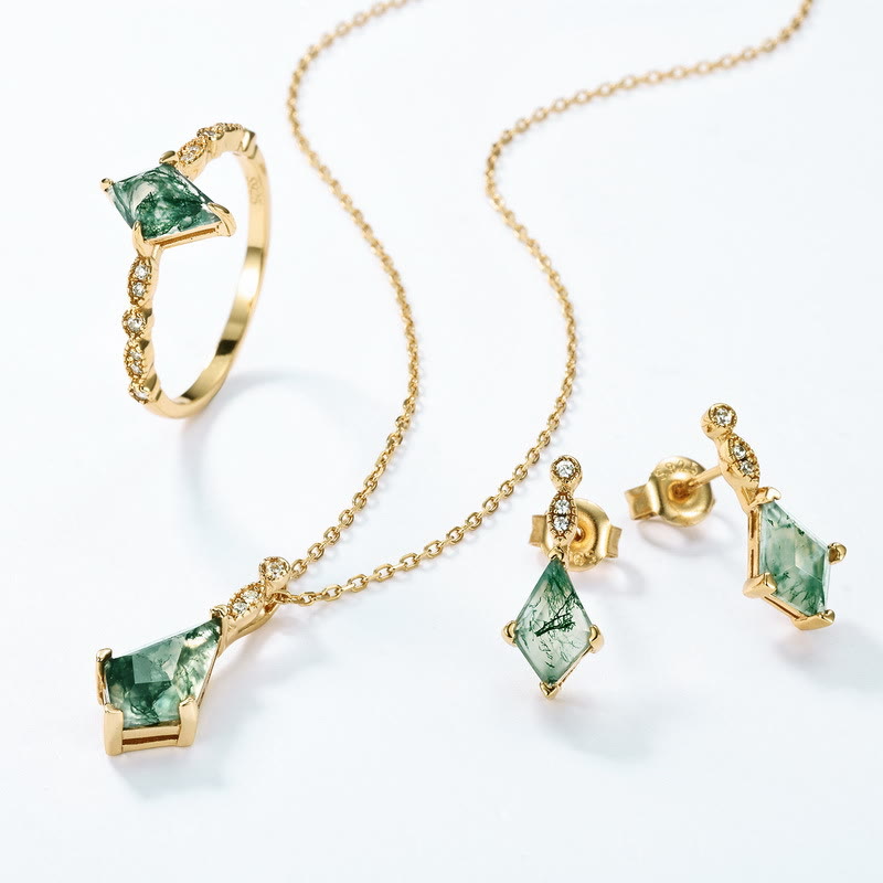 Ensemble de bijoux Olivenorma 4 pièces en agate mousse et zircon blanc - Ensemble de bijoux - image 0